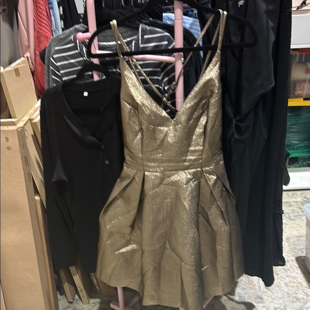 Lulu's Gold Fit and Flare Mini Dress